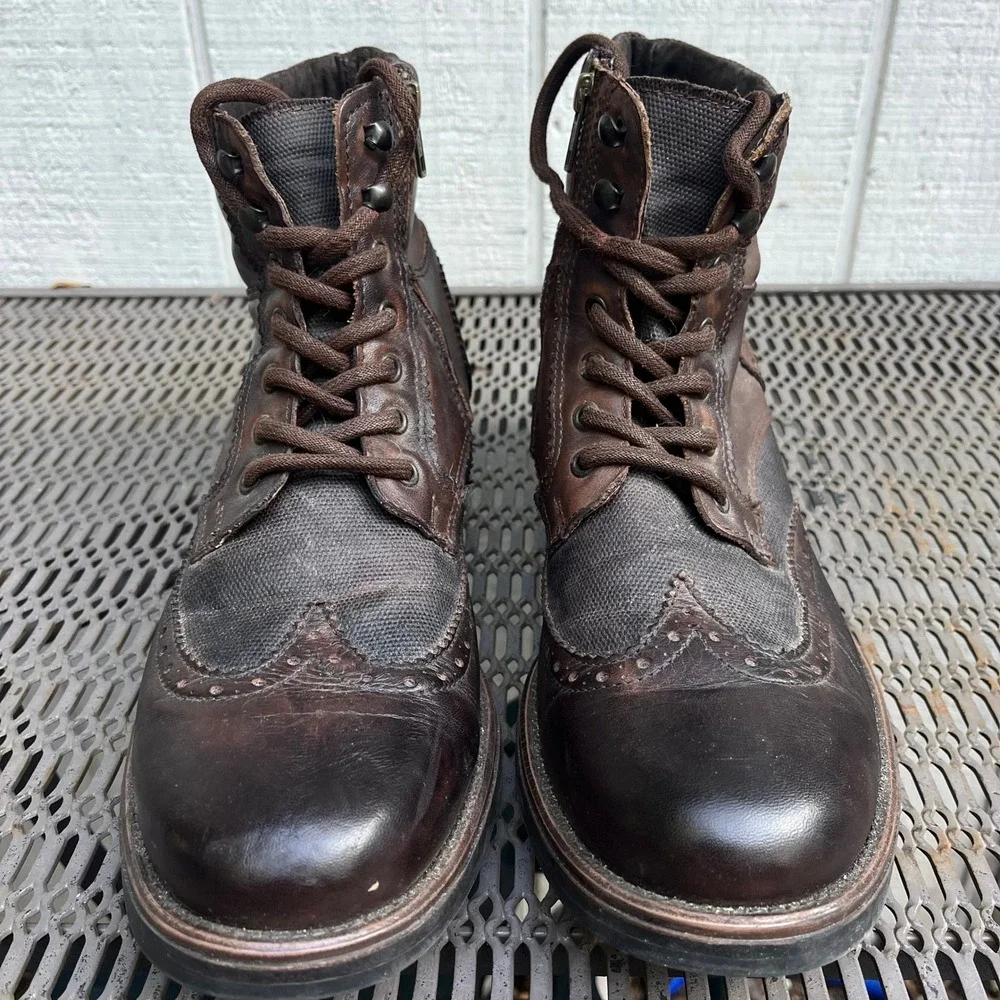 Steve Madden P-Hasty Boots Mens 11 D Dark Brown Leather Wingtip Combat Side Zip
